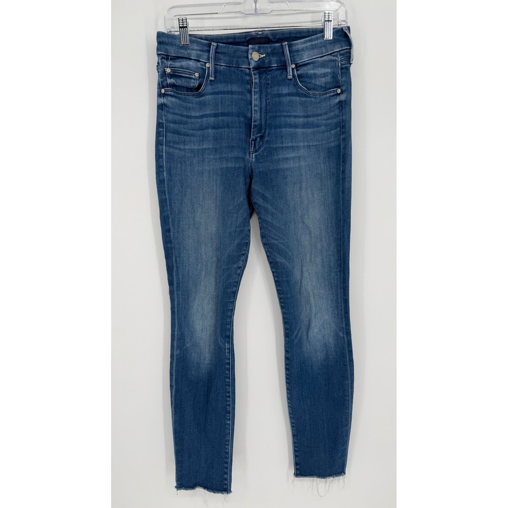 Mother The Looker Ankle Fray Denim High Waisted Skinny Jeans Blue Size 30